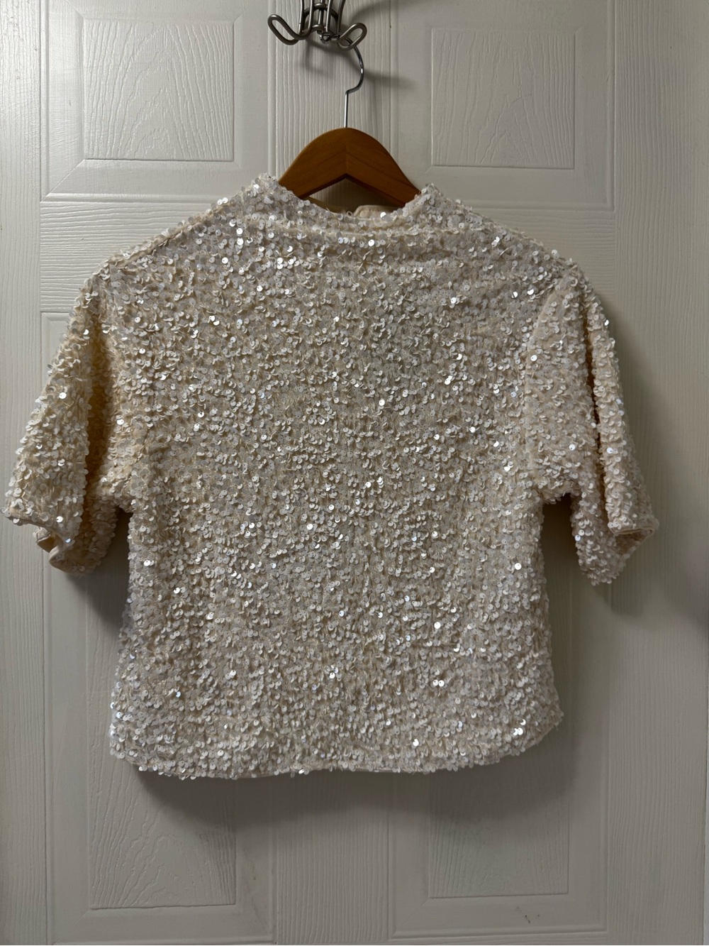 H&M Cream Sequin Short Sleeve Top